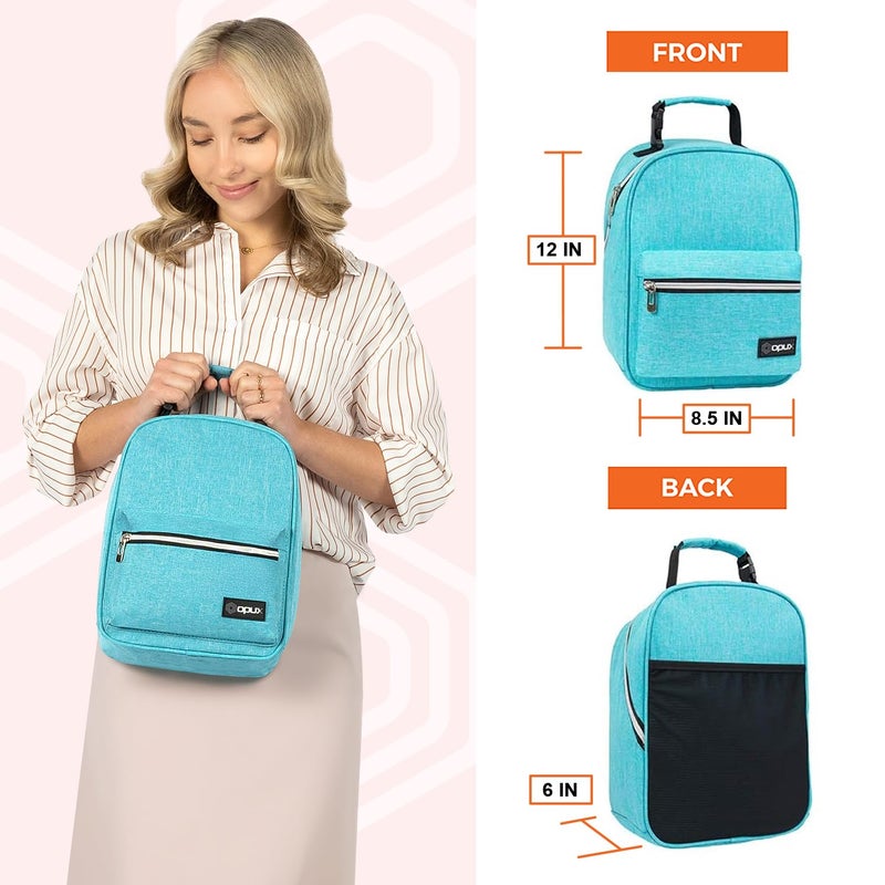 opux Lunch Box for Girls Boys Kids, Insulated Leakproof Lunch Bag, Reusable Teen Lunch Boxes for School, Medium Large lunchbox for Women Men Adult for Work with Front Back Pocket (Teal Blue) - Image 2